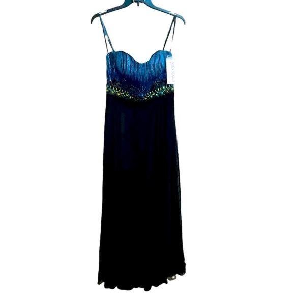 Tony Bowls Le Gala Beaded Blue/Black Sequins Iridescent Stones Formal Gown NWT - Picture 2 of 10